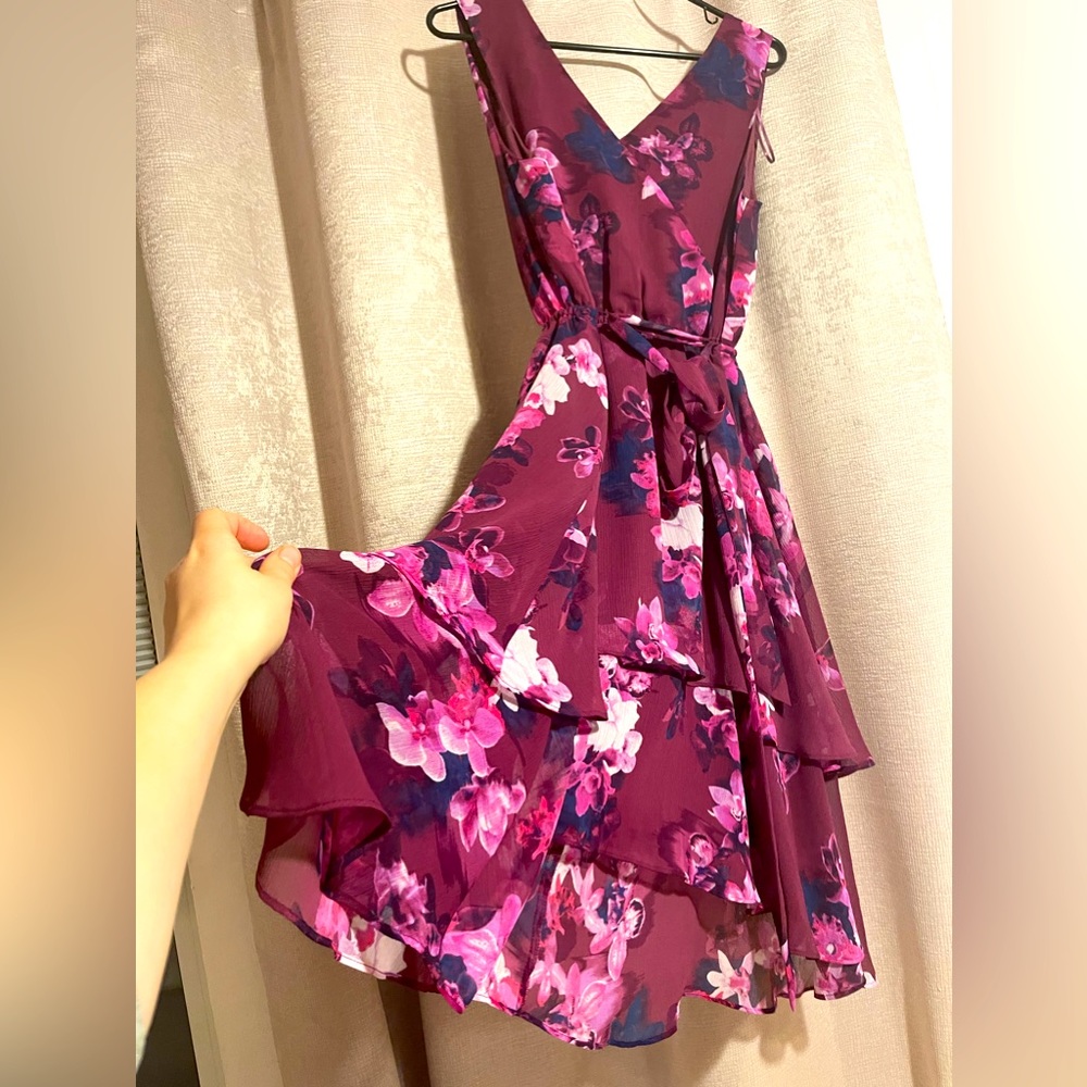 Jennifer Lopez M purple floral dress layered flowy